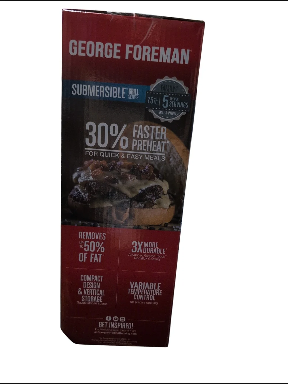 NIB George Foreman Submersible Grill Black Dishwasher Safe 5 Serving Non Stick